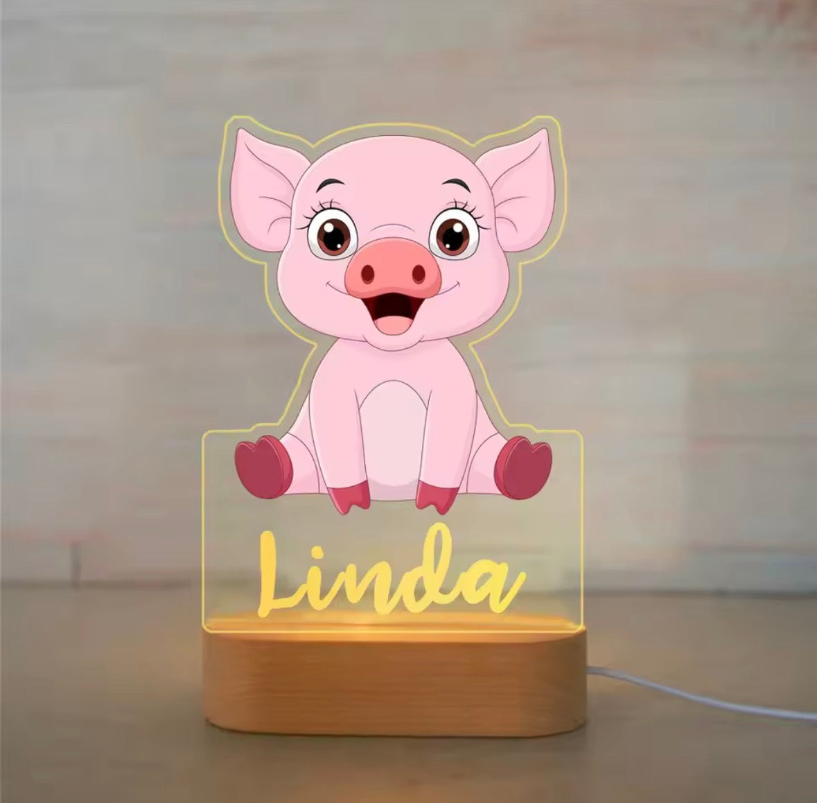 💖 Lampe personnalisable – Cochon Rose